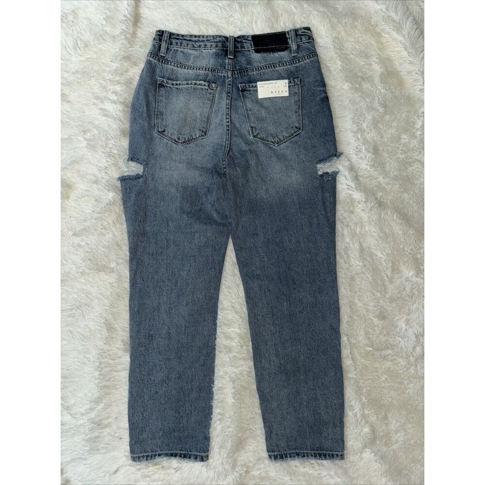 NWT Risen Cotton Blend Distressed High Rise Barrel Leg Jeans Size 5/27 - Picture 5 of 9